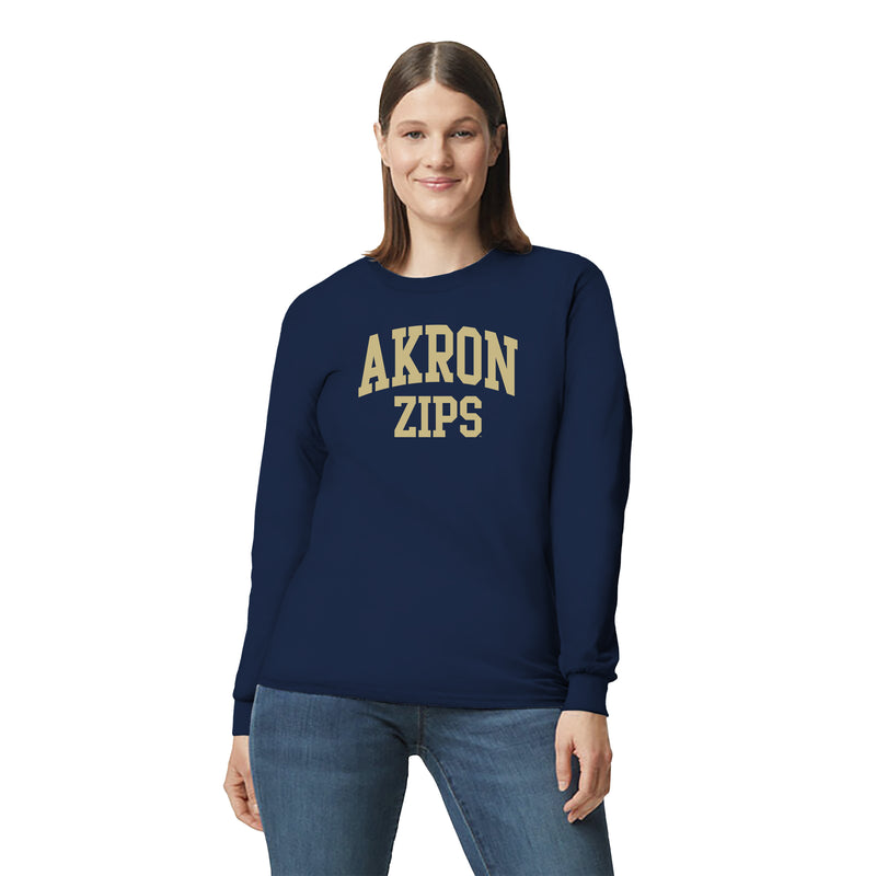 Akron Zips Arch Logo Long Sleeve T Shirt - Navy