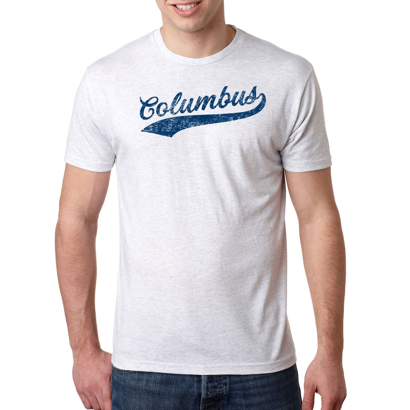 Columbus Baseball Script Triblend T-Shirt - Heather White