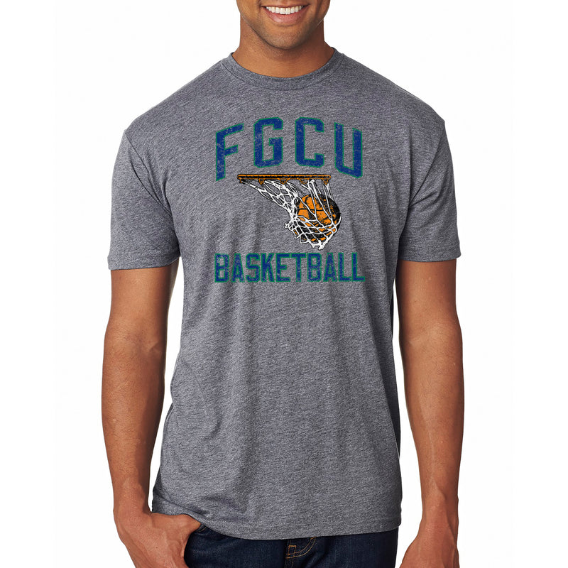 Florida Gulf Coast University Eagles Retro Faded Basketball Next Level Short Sleeve T Shirt - Premium Heather