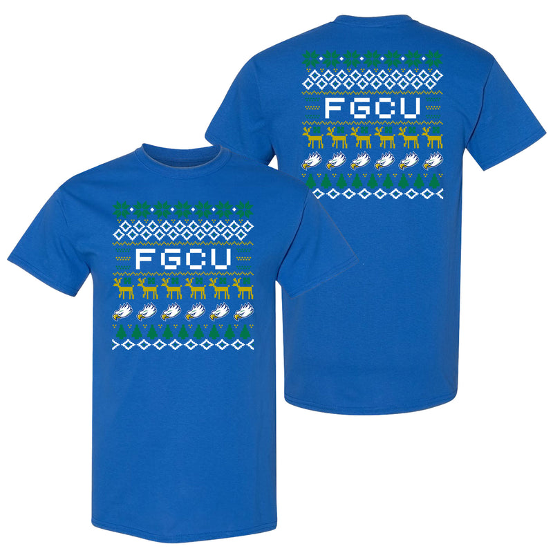 Florida Gulf Coast University Eagles Ugly Holiday Sweater Short Sleeve T Shirt - Royal