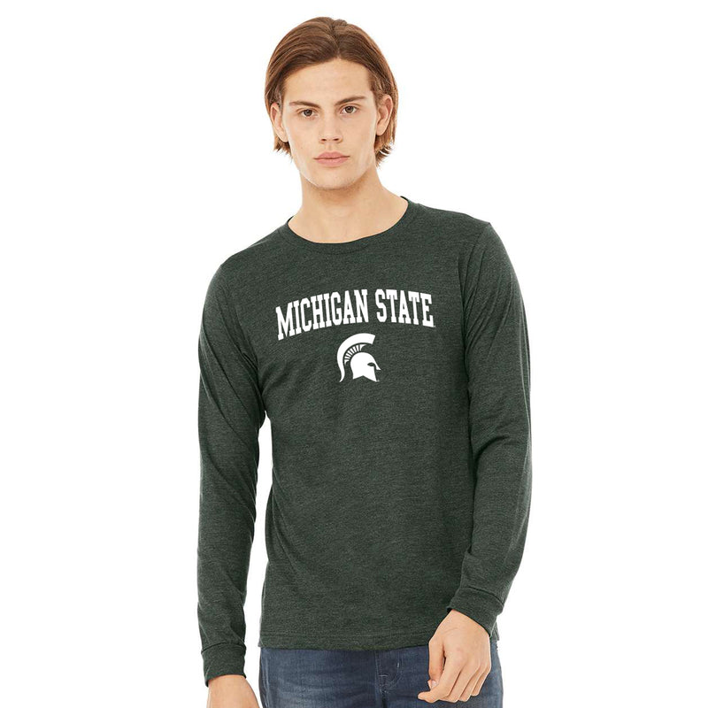 Michigan State Arched Heather CVC Long Sleeve - Heather Forest