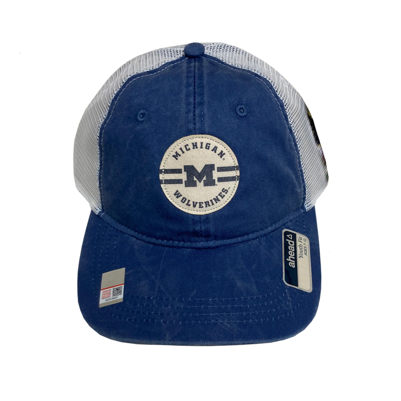 Michigan Youth Mesh Back Hat w/Faux Suede Patch - Sailor Navy/White