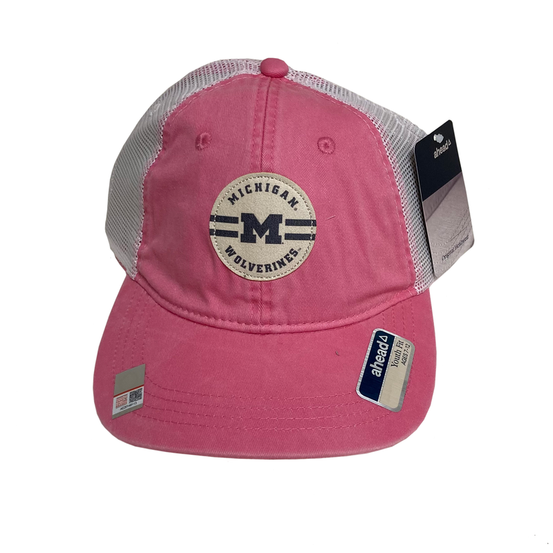 Michigan Youth Mesh Back Hat w/Faux Suede Patch - Watermelon/White