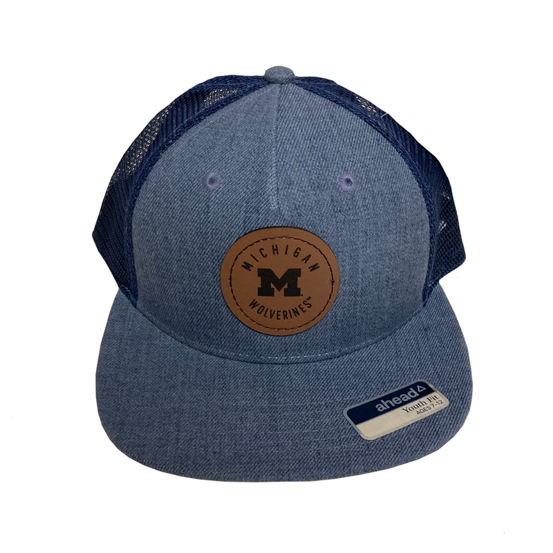 Michigan Youth Mesh Back Hat w/Leather Patch - Navy Heather/Navy