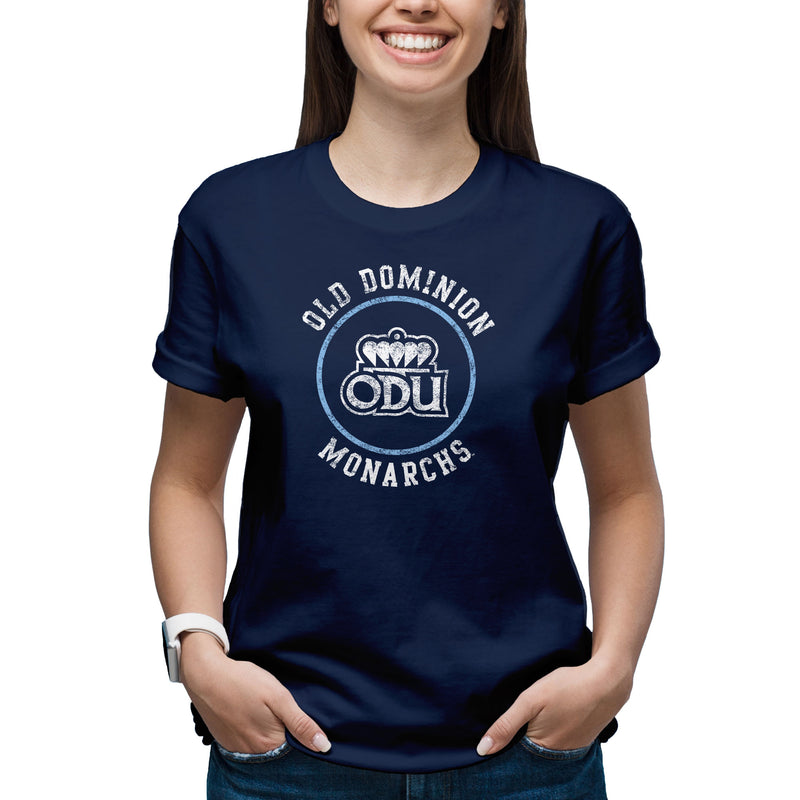 Old Dominion University Monarchs Distressed Circle Logo Basic Cotton Short Sleeve T Shirt - Navy