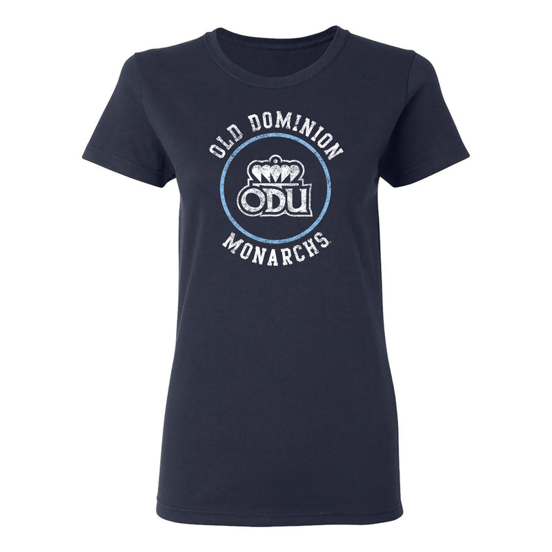 Old Dominion University Monarchs Distressed Circle Logo Basic Cotton Womens Short Sleeve T Shirt - Navy