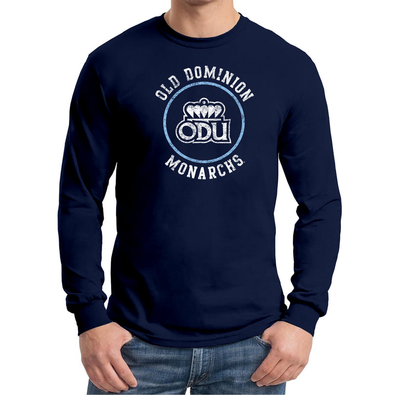 Old Dominion University Monarchs Distressed Circle Logo Heavy Cotton Long Sleeve - Navy