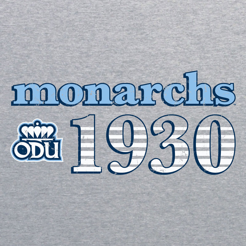 Old Dominion University Monarchs Throwback Year Stripe Heavy Blend Crewneck - Sport Grey