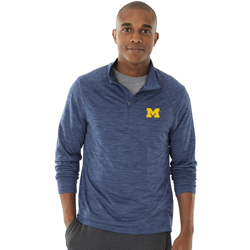 Michigan Wolverines Primary Logo Space Dye Performance Pullover - Navy