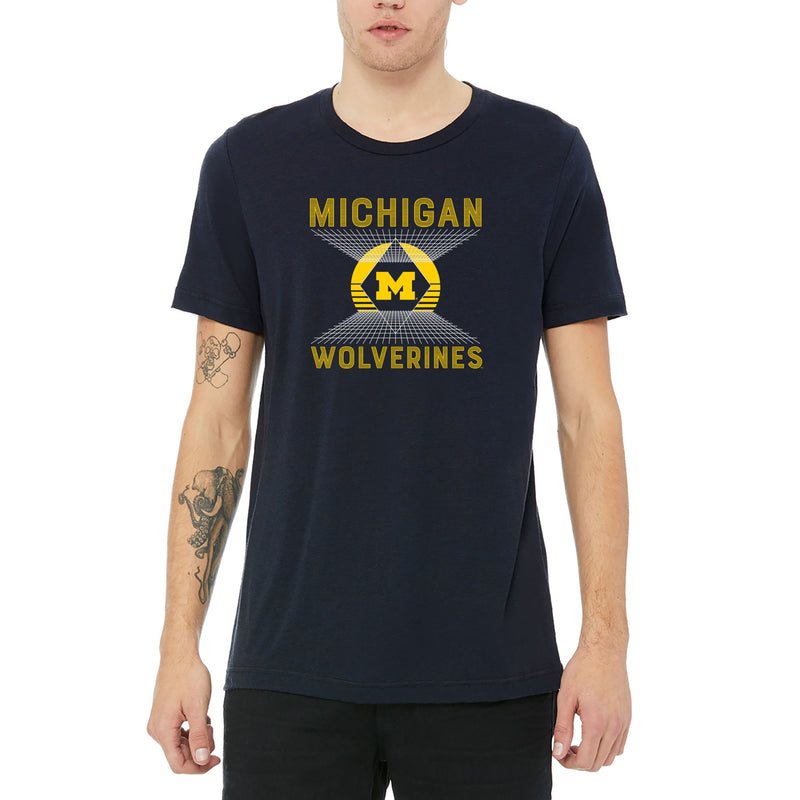 Michigan Vaporwave Grid Canvas Triblend T-shirt - Solid Navy Triblend