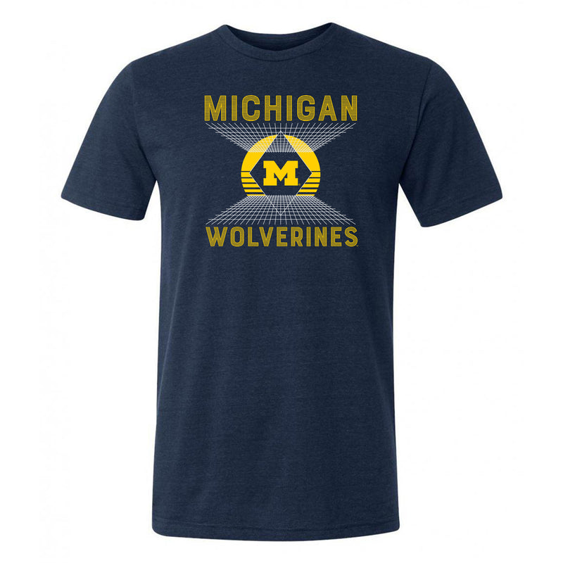 Michigan Wolverines Vaporwave Grid Triblend T Shirt - Solid Navy