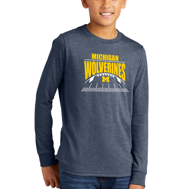 Michigan Football Field Youth Triblend Long Sleeve - Navy Frost