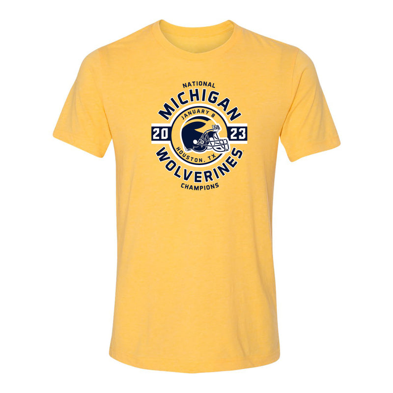 Michigan CFP National Champions 23 Helmet Circle Triblend T-Shirt - Yellow Gold
