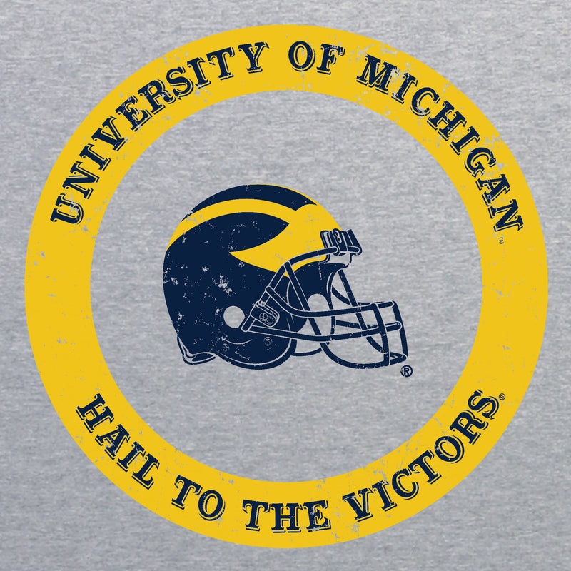 Football Helmet Hail to the Victor Circle University of Michigan Next Level Premium Short Sleeve Tee - Heather Grey