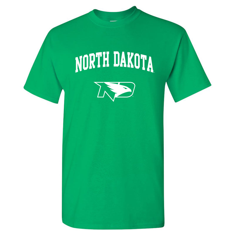 University of North Dakota Fighting Hawks Arch Logo Short Sleeve T Shirt - Irish Green