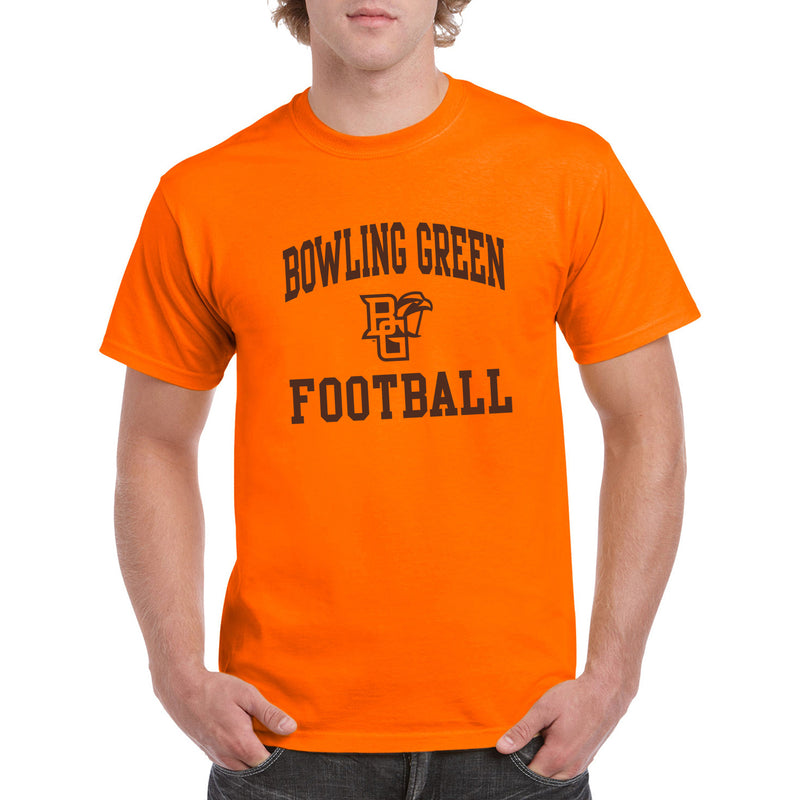 Bowling Green State University Falcons Arch Logo Football Basic Cotton Short Sleeve T Shirt - Orange