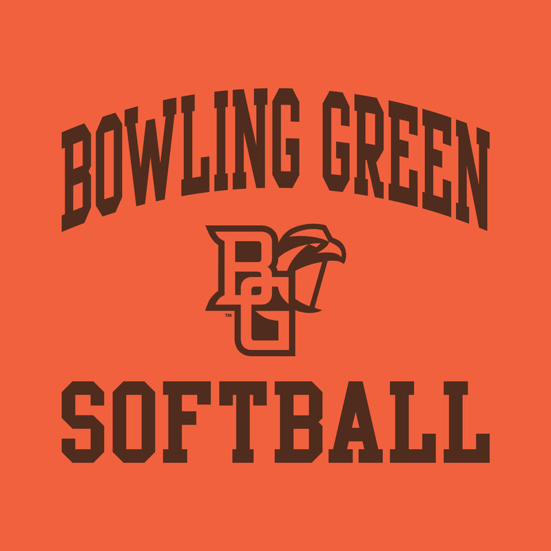 Bowling Green State University Falcons Arch Logo Softball Basic Cotton Short Sleeve T Shirt - Orange