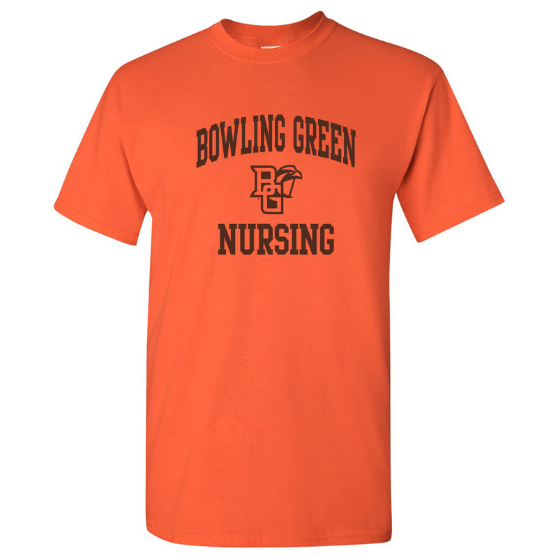 Bowling Green State University Falcons Arch Logo Nursing Basic Cotton Short Sleeve T Shirt - Orange