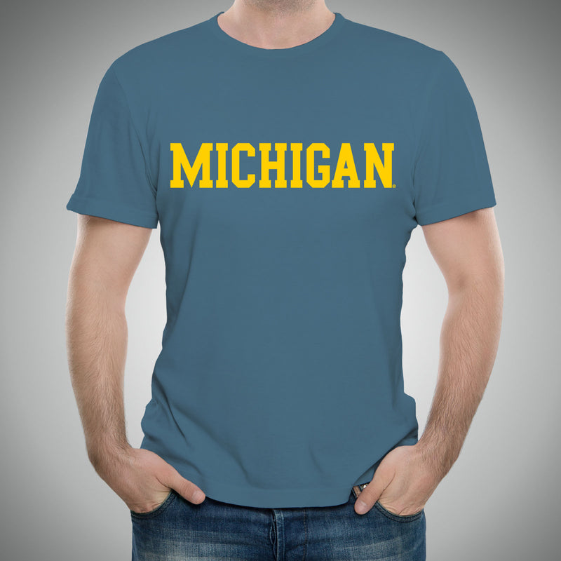 Basic Block University of Michigan Basic Cotton Short Sleeve T Shirt - Indigo