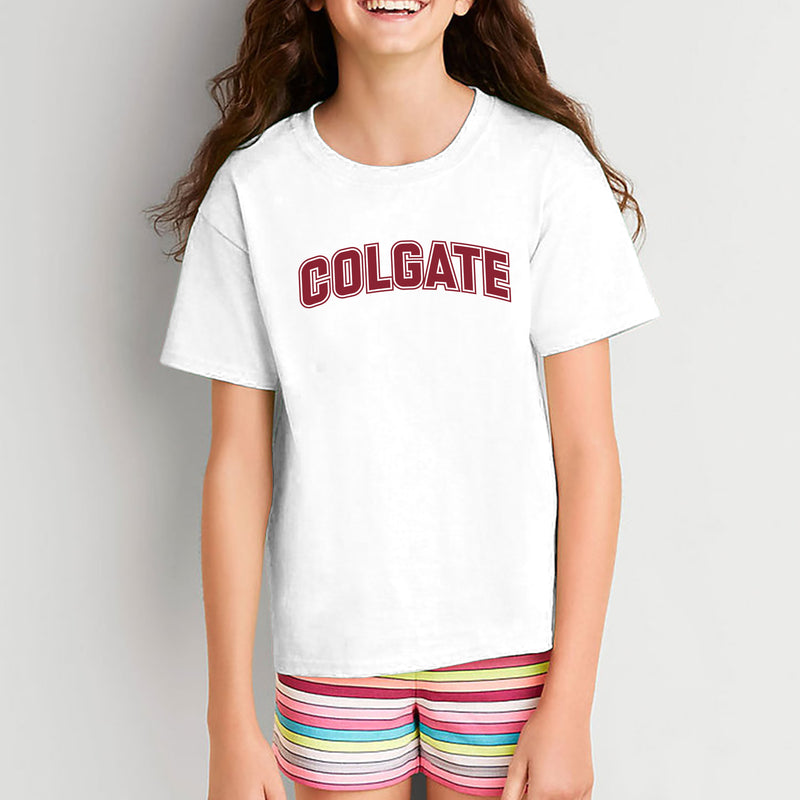 Colgate University Raiders Arch Logo Youth Short Sleeve T Shirt - White