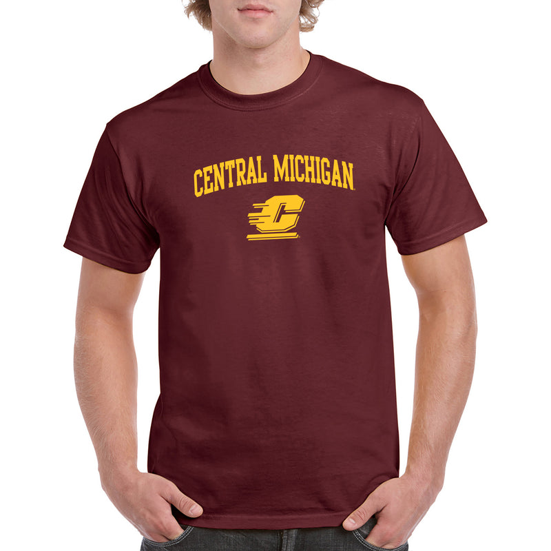 Central Michigan University Chippewas Arch Logo Short Sleeve T Shirt - Maroon