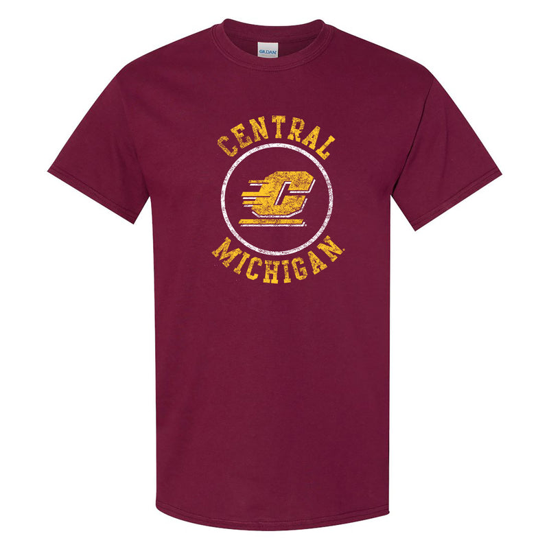 Central Michigan University Chippewas Distressed Circle Logo Short Sleeve T Shirt - Maroon
