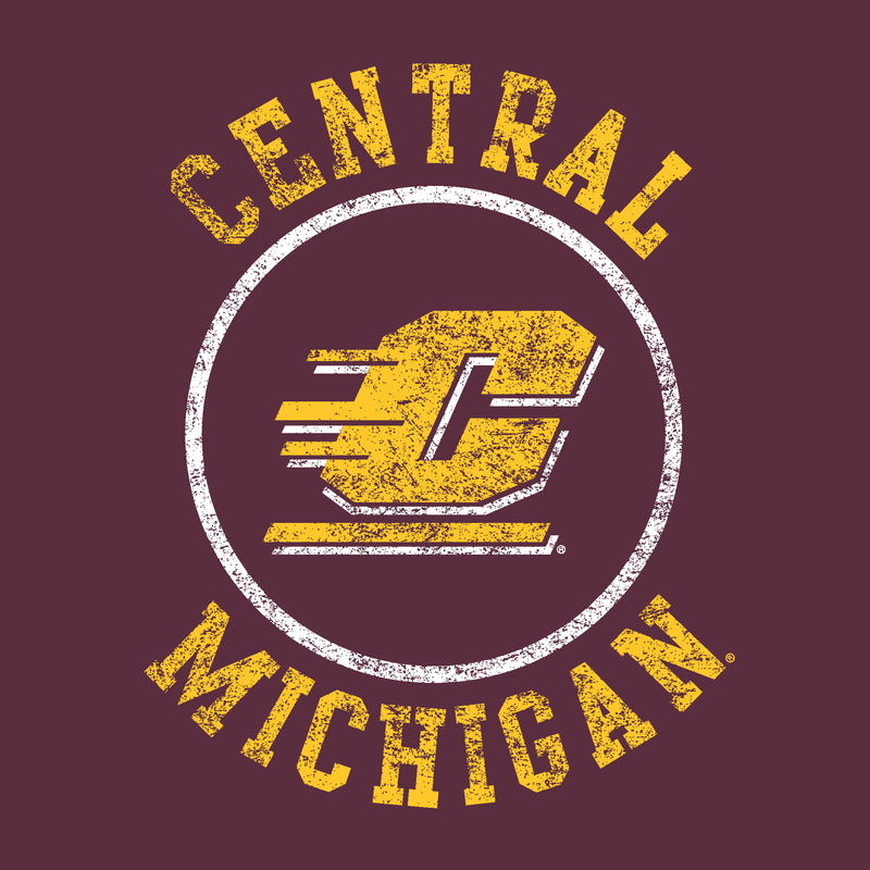 Central Michigan University Chippewas Distressed Circle Logo Short Sleeve T Shirt - Maroon