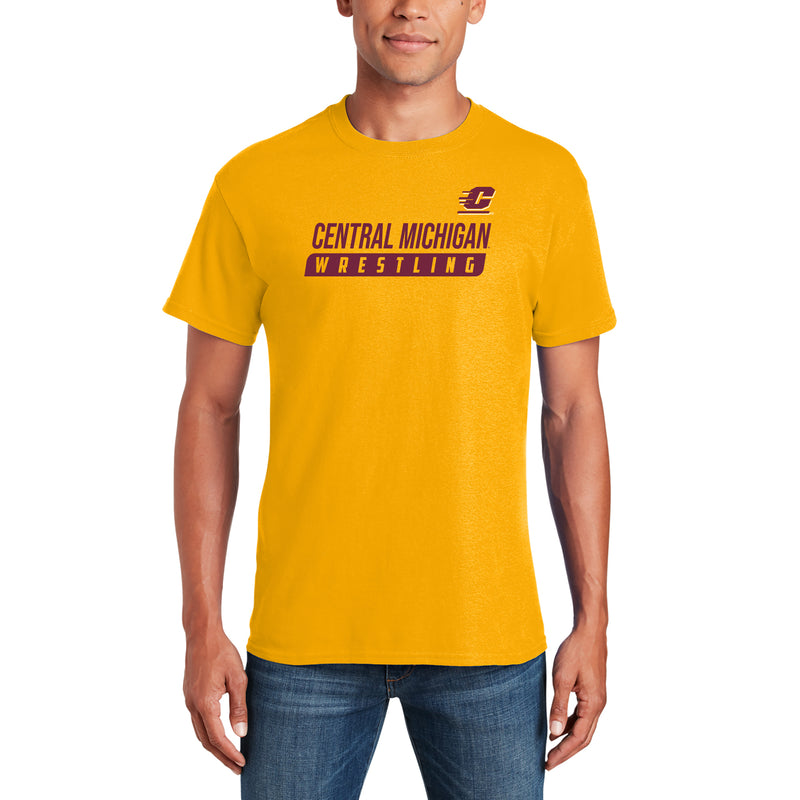 Central Michigan University Chippewas Wrestling Slant Basic Cotton Short Sleeve T Shirt - Gold