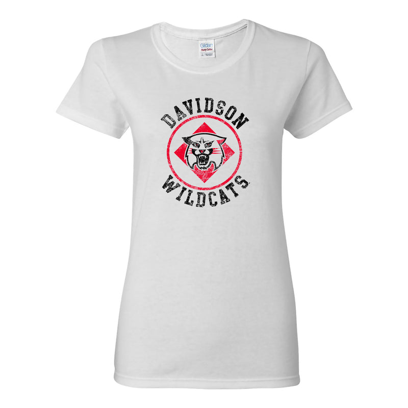 Davidson Wildcats Distressed Circle Logo Womens T Shirt - White