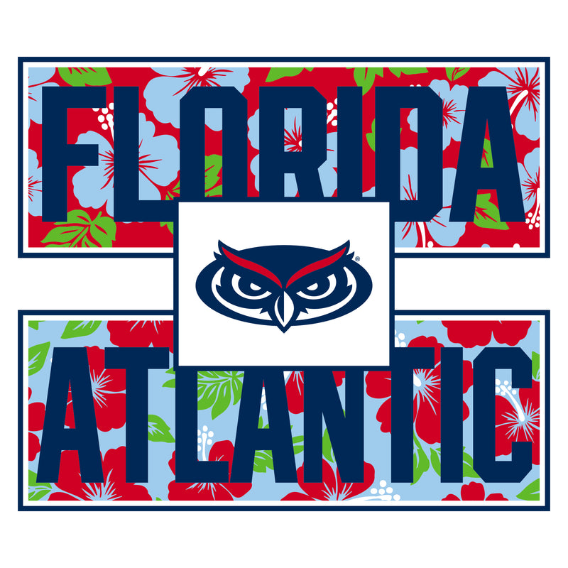 Florida Atlantic University Owls Hibiscus Pattern Blocks Basic Cotton Short Sleeve T Shirt - White