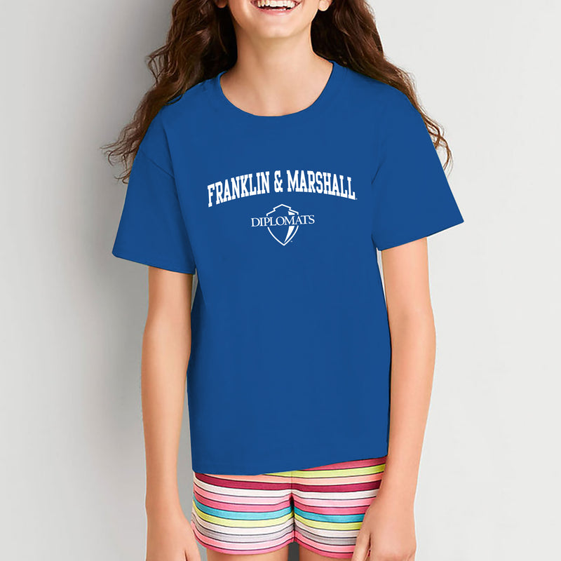 Franklin & Marshall College Diplomats Arch Logo Youth T Shirt - Royal