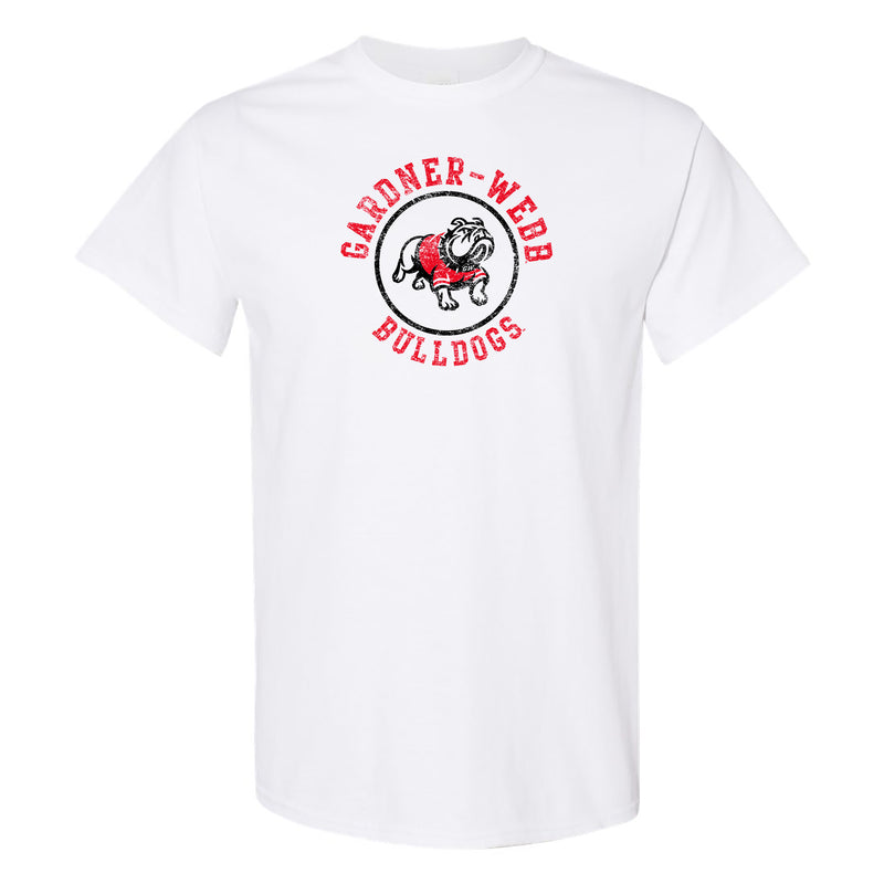 Gardner-Webb University Bulldogs Distressed Circle Logo Basic Cotton Short Sleeve T Shirt - White