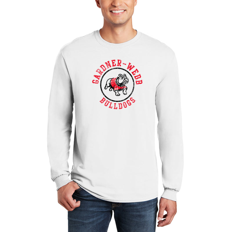 Gardner-Webb University Bulldogs Distressed Circle Logo Basic Cotton Long Sleeve T Shirt - White