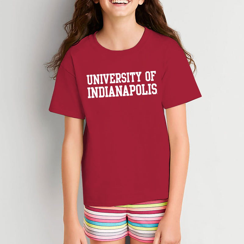 University of Indianapolis Greyhounds Basic Block Cotton Youth T-Shirt - Cardinal