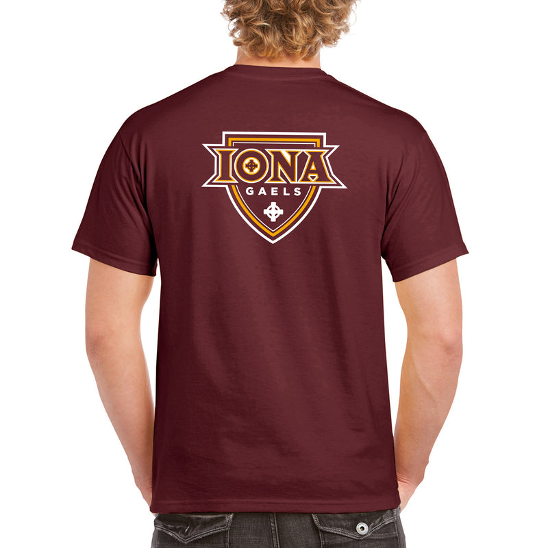 Iona University Gaels Front and Back Print Cotton Short Sleeve T Shirt - Maroon