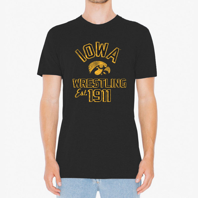 University of Iowa Hawkeyes Wrestling Established 1911 Next Level Short Sleeve T Shirt - Vintage Black