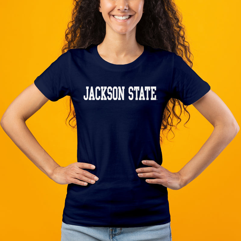 Jackson State Tigers Basic Block Womens T Shirt - Navy