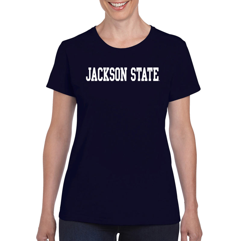Jackson State Tigers Basic Block Womens T Shirt - Navy