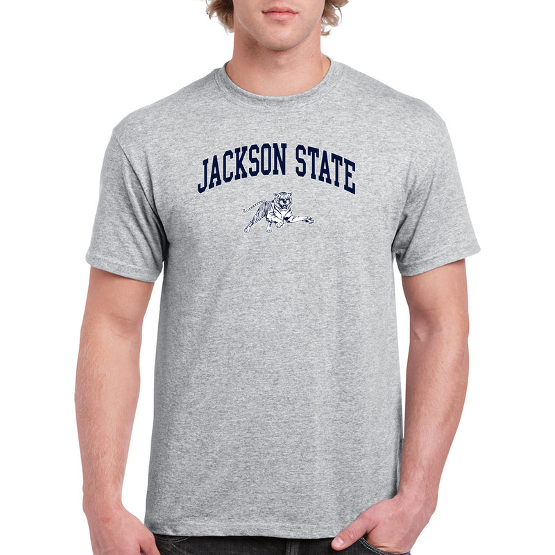 Jackson State Tigers Arch Logo T Shirt - Sport Grey