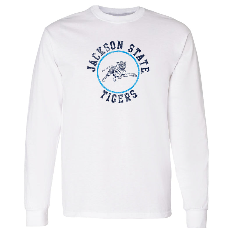 Jackson State Tigers Distressed Circle Logo Long Sleeve T Shirt - White