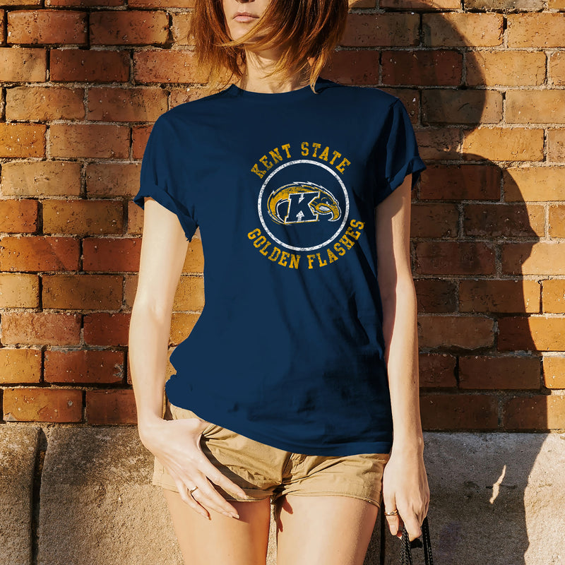Kent State University Golden Flashes Distressed Circle Logo Short Sleeve T Shirt - Navy