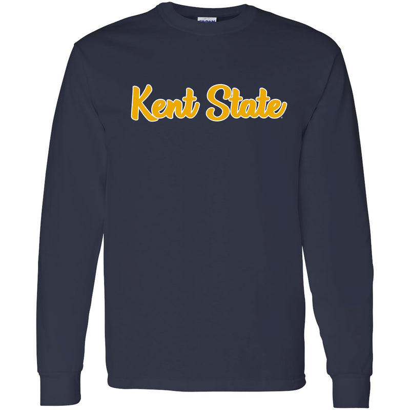 Kent State University Golden Flashes Basic Script Cotton Long Sleeve T Shirt - Navy