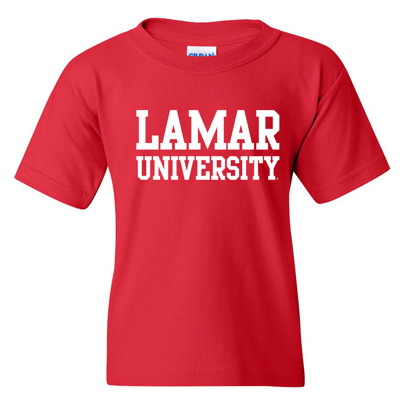 Lamar University Cardinals Basic Block Short Sleeve Youth T Shirt - Red