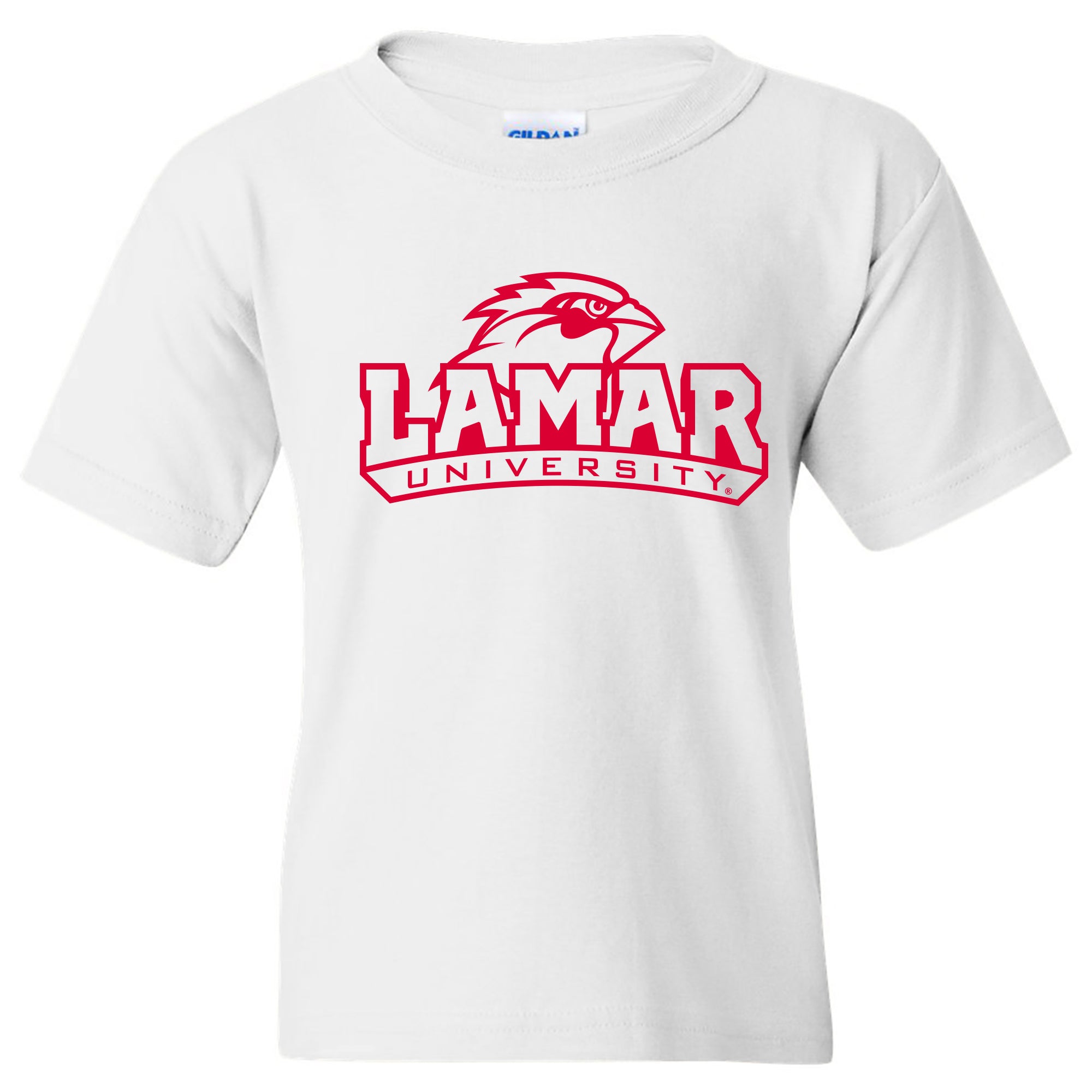 Lamar University Cardinals Arch Logo Short Sleeve Youth T Shirt - Whit