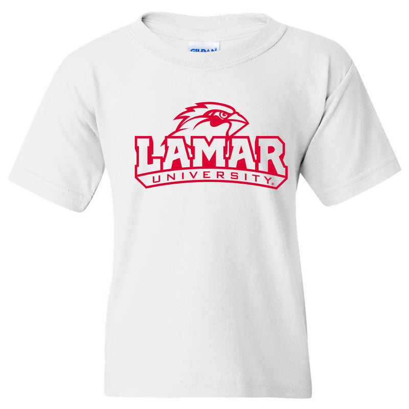 Lamar University Cardinals Arch Logo Short Sleeve Youth T Shirt - White