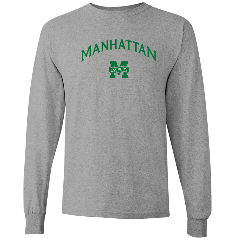 Manhattan College Jaspers Arch Logo Long Sleeve T Shirt - Sport Grey