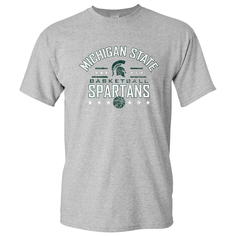 Michigan State University Spartans Basketball Arch Stars Basic Cotton Short Sleeve T Shirt - Sport Grey