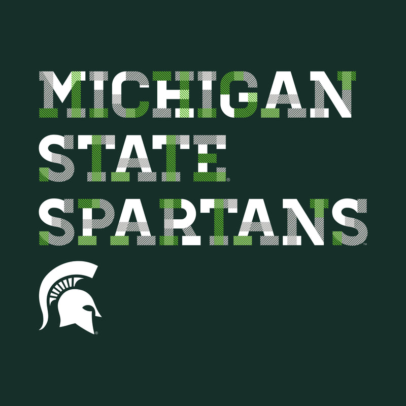 Michigan State University Spartans Patchwork Cotton Long Sleeve T Shirt - Forest