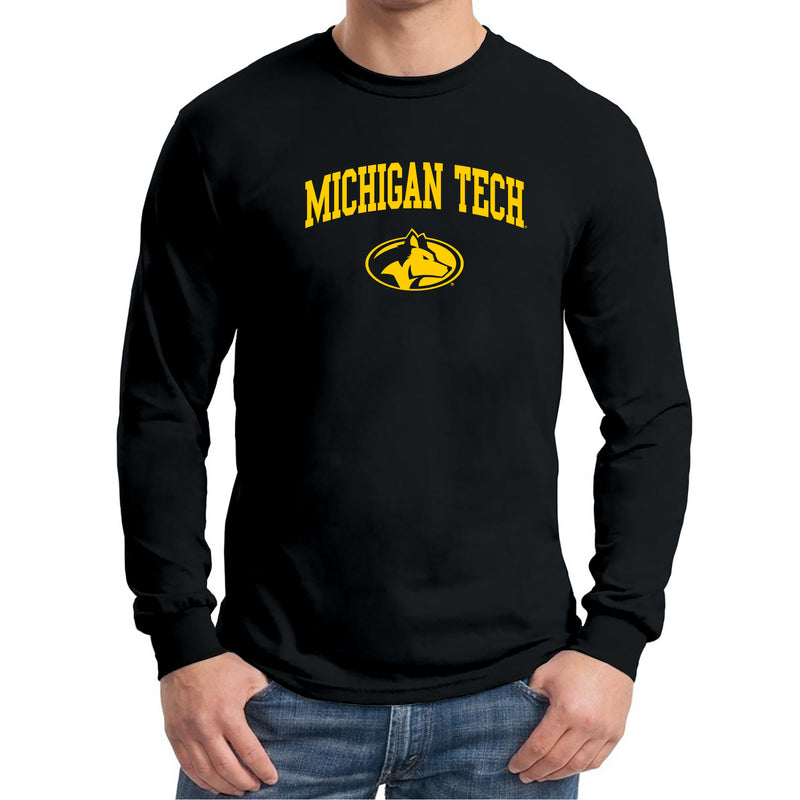 Michigan Technological University Huskies Arch Logo Cotton Long Sleeve T-Shirt - Black