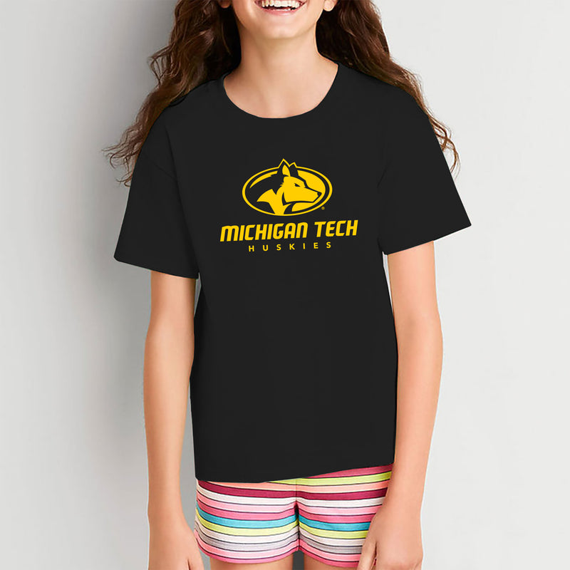 Michigan Technological University Huskies Primary Logo Cotton Youth T-Shirt - Black